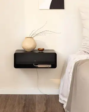 Metallbude Hängender Nachttisch NELIO Schwarz - Moderner schwebender Nachtschran