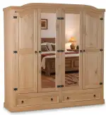 Hacienda-Look – 4-türiger Kiefer Kleiderschrank New Mexico natur – B193,5xH 193xT 57cm – 2 Schublade(n) – massive Kiefer – Farbe Natur – Hacienda-Stil – wärmender Massivholz-Look fürs Zuhause