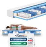 AM Qualitätsmatratzen Deluxe Taschenfederkernmatratze 90x200cm H3 24cm - Made in Germany & Oeko TEX Siegel - Federkernmatratze 90x200 mit 1000 Federn & Lyocell Bezug - 7 Zonen Matratze 90x200 H3