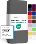 Jacobson Jersey Spannbettlaken Spannbetttuch Baumwolle Bettlaken (180x200-200x200 cm, Anthrazit)