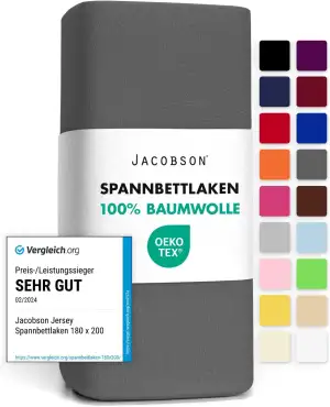 Jacobson Jersey Spannbettlaken Spannbetttuch Baumwolle Bettlaken (180x200-200x20