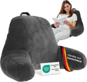 ELONEO Rückenkissen, Lesekissen für Bett und Sofa mit Armlehnen – Ideal als Rück