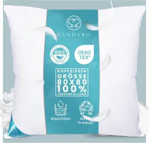 Federkissen 80 x 80 cm | Öko-Tex Zertifiziert Kissen 80x80 mit 100% natürlichen 