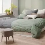 Pure Label Halbleinen Bettwäsche 135x200 cm mit Kissenbezug 40x80 cm in grün - Bügelfreie Bettwäsche Sets 135 x 200 aus belgischem Leinen und feinster Baumwolle