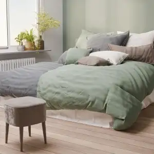 Pure Label Halbleinen Bettwäsche 135x200 cm mit Kissenbezug 40x80 cm in grün - B