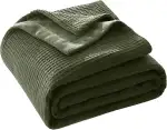 CHUFFED Baumwolldecke Kuscheldecke 150x200 cm, Beidseitig Baumwolle Waffledecke & Milchsamt, Weiche Flauschige Warme Anti-Static Tagesdecke Sofadecke Couchdecke Wohndecke Für Sofa Couch Bett Olivgrün