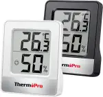 ThermoPro TP49 digitales Mini Thermo-Hygrometer 2er Set Innen Thermometer Hygrometer Temperatur und Luftfeuchtigkeitmessgerät mit Raumklima-Indikator für Raumklimakontrolle, Schwarz+Weiß