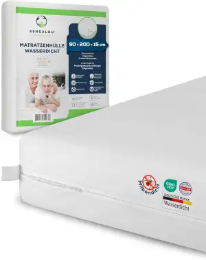 Sensalou Matratzenhülle 90 x 200 x 15 cm Wasserdicht und Milbendicht Encasing ge