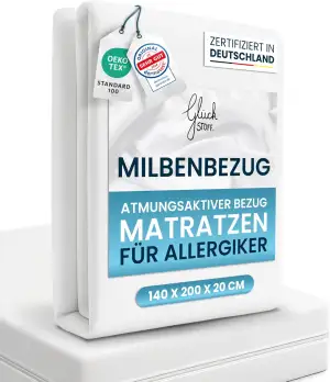 Glückstoff® Premium Milbenbezug Matratze 140x200x20 [ZERTIFIZIERT IN DEUTSCHLAND
