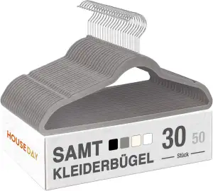 HOUSE DAY Kleiderbügel Samt 30er Set, Kleiderbügel Platzsparend, Bügel rutschfes