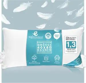 Kissen 40x80 Daunen-Federnkissen 3 Kammern (750gramm)- Öko-Tex Zertifiziert | Ko