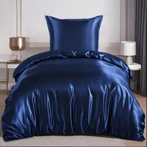 RUIKASI Satin Bettwäsche 135x200 Blau - Seidig Bettbezug mit Glanz wie Seiden Be
