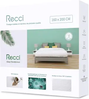 RECCI Bambus Wasserdichter Matratzenschoner 160 x 200 cm, Atmungsaktiv Matratzen