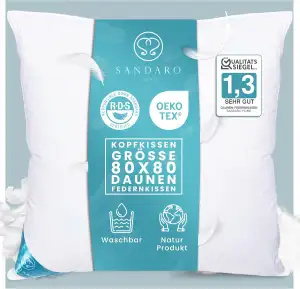 Kissen 80x80 daunen mit 3-Kammer-Füllung, 70% Daunen-30% Federn Ultra-Komfort, g