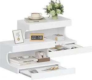 Hzuaneri Nachttisch Hängend 2er Set, Wandmontierter Regal-Nachttisch mit Schiebe