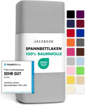 Jacobson Jersey Spannbettlaken Spannbetttuch Baumwolle Bettlaken (90x200-100x200
