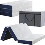 Hiimgo Faltmatratze 75 x 195 x 15 cm, 4-teilig Klappbar - Faltbare Klappmatratze mit abnehmbarem Bezug, Gästematratze für Reisen Camping Gästebett (Weiß & Blau)