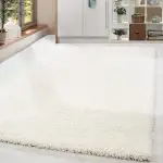 HomebyHome Shaggy Teppich Wohnzimmer 140 x 200 cm - Shaggy Teppich Hochflor Creme Extra Weich und Flauschig - Waschbarer Langflor Teppiche für Schlafzimmer, Küche, Flur - Carpet, Halı, Kilim