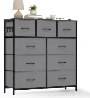 HOKEEPER Kommode mit 9 Stoffschubladen, Sideboard, Schrank, Chest of Drawers, Au