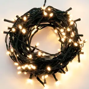 hellum Lichterkette außen 200 LED warmweiß, Lichterkette mit Timer, innen, für W
