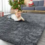 Homaxy Hochflor Flauschig Teppich Anti-Rutsch Unterseite Waschbar Teppiche Läufer fürs Flur，Küche, Wohnzimmer, Schlafzimmer - 80 x 150 cm, Dunkelgrau