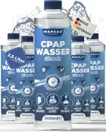 Destiliertes Wasser für Inhalator CPAP Wasser I Atemgas-Befeuchtung, Inhalations-Lösung für Vernebler, Sauerstoffgeräte, Luftbefeuchter (5x 500ml)