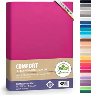 leevitex® Premium Spannbettlaken 90x200-100x220 cm - 40 cm Steg - auch für Boxspringbett & Wasserbett | 100% Mako-Jersey-Baumwolle | ÖKO-TEX | 170g/m² | Pink/Magenta