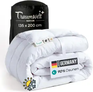 Made in Germany Daunendecke 135x200 cm aus 90% Daunen und 10% Federn, für alle J