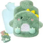 Wärmflasche Kinder,Dinosaurier Wärmflasche mit Handwärmerbezug,mit Bezug Flauschig,Abnehmbare und Waschbare,Geprüft und Frei Von Schadstoffen