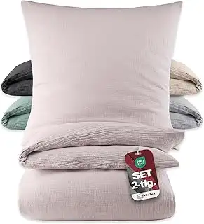 BaSaTex Musselin Bettwäsche Set 135x200 cm 2 teilig - Deckenbezug 135x200 + Kiss