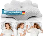 Glückstoff® Orthopädisches Kissen (Zertifiziert für alle Schlaftypen) Kopfkissen Nackenschmerzen aus Memory Foam | Nackenstützkissen Ergonomisches Kopf-Kissen Seitenschläferkissen Weiß