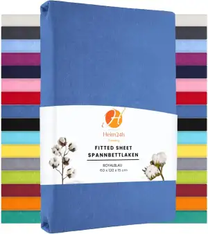 Heim24h Spannbettlaken 60x120cm bis 15 cm, Royalblau, 100% Baumwolle Bettlaken, 