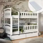 Kids Collective Hochbett 90x200 cm Etagenbett mit Zwei Matratzen und Zwei Schubladen, Lattenrost, Rausfallschutz, umbaubar in Zwei Einzelbetten weiß Kinderbett 90x200 cm von 4. bis 18. Lebensjahr