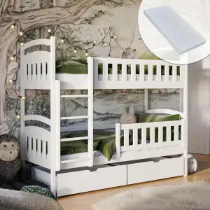 Kids Collective Hochbett 90x200 cm Etagenbett mit Zwei Matratzen und Zwei Schubl