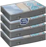 MIXC 4 Stück Unterbett Aufbewahrungsbox, Unterbettkommode, 100L Aufbewahrungsbox mit Deckel, Aufbewahrungstasche, Aufbewahrung und Organisation für Kleidung, Bettdecken, Decken und Bettwäsche