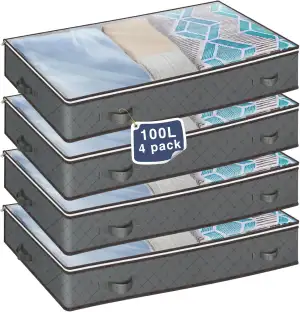 MIXC 4 Stück Unterbett Aufbewahrungsbox, Unterbettkommode, 100L Aufbewahrungsbox mit Deckel, Aufbewahrungstasche, Aufbewahrung und Organisation für Kleidung, Bettdecken, Decken und Bettwäsche