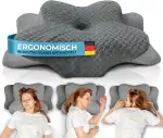 Glückstoff® Ergonomisches Kissen (für alle Schlaftypen) Kopfkissen aus Memory Foam | Nackenstützkissen Ergonomisches Kopfkissen Seitenschläferkissen Grau