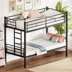 Etagenbett 90×200cm mit Rausfallschutz und Lattenrost, umbaubar in Zwei Einzelbett, Funktionsbett Etagenbett, Hochbett Platzsparendes für Jugendliche und Erwachsene, Schwarz