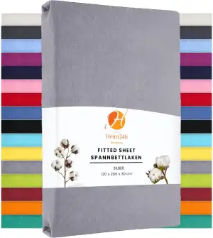Heim24h Spannbettlaken 120x200cm bis 30 cm, Silber, 100% Baumwolle Bettlaken, Ök
