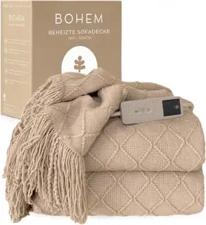 Groenland BOHEM Sofa Heizdecke 180 x 130 cm – Wärmedecke mit 9 Heizstufen & Auto-off-Timer bis 9 h – Elektrische Heizdecke mit Abschaltautomatik – Beheizte Decke für Bett, maschinenwaschbar Taupe