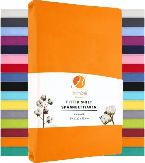 Heim24h Spannbettlaken 60x120cm bis 15 cm, Orange, 100% Baumwolle Bettlaken, Öko