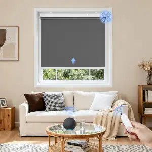 Grandekor Elektrische Rollos mit Lithiumbatterie,Elektrisches Verdunklungsrollo mit Motor & Fernbedingung, Dunkelgrau B45 x H150 cm(Stoffbreite 42 cm) Rollo ohne Bohren Fensterrollo Innen Smart Rollo