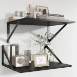 Feihorrm Wandregal 2er Set, Schweberegal 40 x 30 x 15 cm, Schwarz Regal, Bücherregal mit Metallhalterung, Wandboard für Wohnzimmer, Badezimmer, Küche, Arbeitszimmer, Schlafzimmer