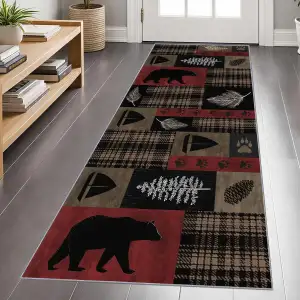 Retro Schwarzbär Teppich Läufer 80x200cm, Vintage Plaid Wildtiere Teppichläufer,
