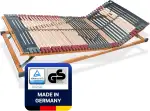 7 Zonen Lattenrost Rhodos® KF, Kopf- und Fußteil verstellbar, 44 Leisten, Triokautschukkappen, Querholme BUCHE massiv, Mittelgurt, fertig montiert, TÜV/GS Gesichert Geprüft ID 1111212908, 100 x 220 cm