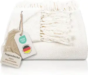 Gräfenstayn Premium Tagesdecke mit Fransen - 100% Baumwolle - 220 x 240 cm XXL -