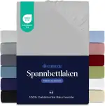 Dreamzie Premium Spannbettlaken 100x200 cm, Spannbetttuch für Dicke Matratzen bis zu 22 cm, Bettlaken 100% Jersey Baumwolle, 150 g/m², Oeko-TEX Zertifiziert - Grau