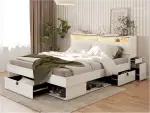 MEBLINI Funktionsbett 180x200 SMARTEE mit Lattenrost aus Holz - Schrankbett mit LED - Bett mit Stauraum - Doppelbett mit Schubladen - Stauraumbett - Bettkästen mit Aufbewahrung - Weiß/Schwarz