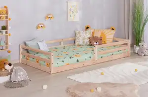 TiCAA Bodenbett, Kinderbett Massivholz – Montessori Bett „Neo“ aus Kiefer mit La