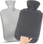 Wärmflasche mit Vliesbezug –2L Große Auslaufsicher Bettflasche –Weicher Wärmflaschen mit Känguru Tasche –Hot Water Bag für Kinder & Erwachsene (Grau)